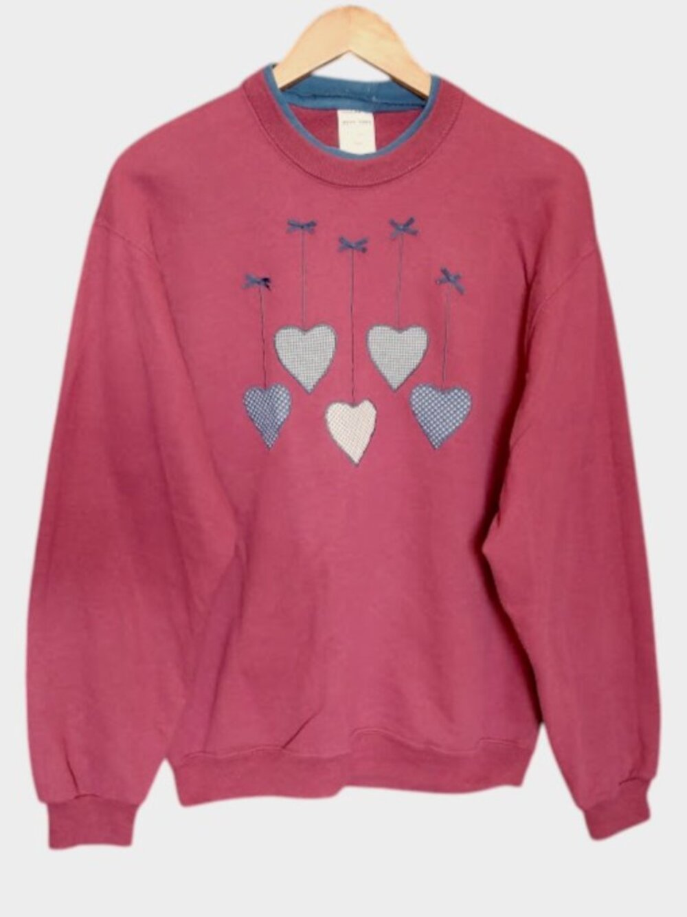 Vtg Jerzees Maroon Crewneck Sweatshirt Size M Embroidered Hearts Cozy Cottage